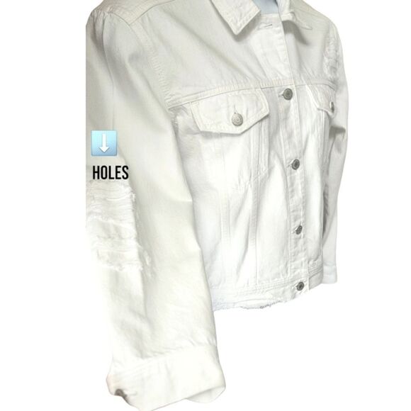 AMERICAN EAGLE White Ripped, Distressed, Cropped Denim Jacket Size Large - Picture 6 of 16
